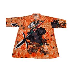 KAD Anime Button UP Shirt 2XL Orange Short Sleeve